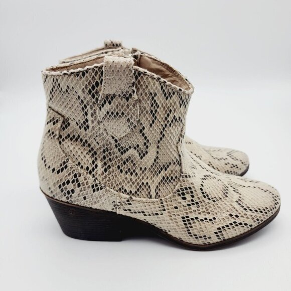True Craft Ankle Boots Women 9-1/2 M Winnie Western Snakeskin Brown Cream - Picture 2 of 10